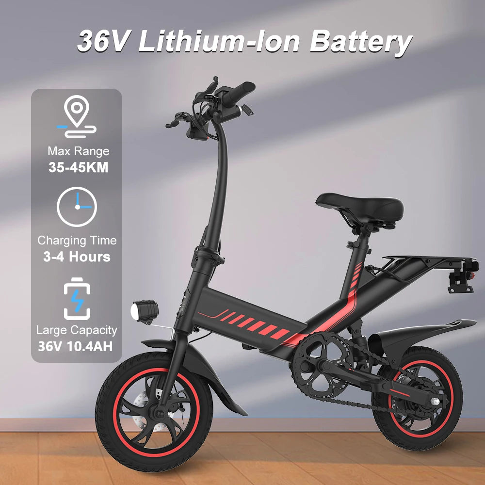Vélo électrique 350W 36V 10.4Ah 25KM/H 45KM d'autonomie Pneu 12 pouces Vélo électrique pliable
