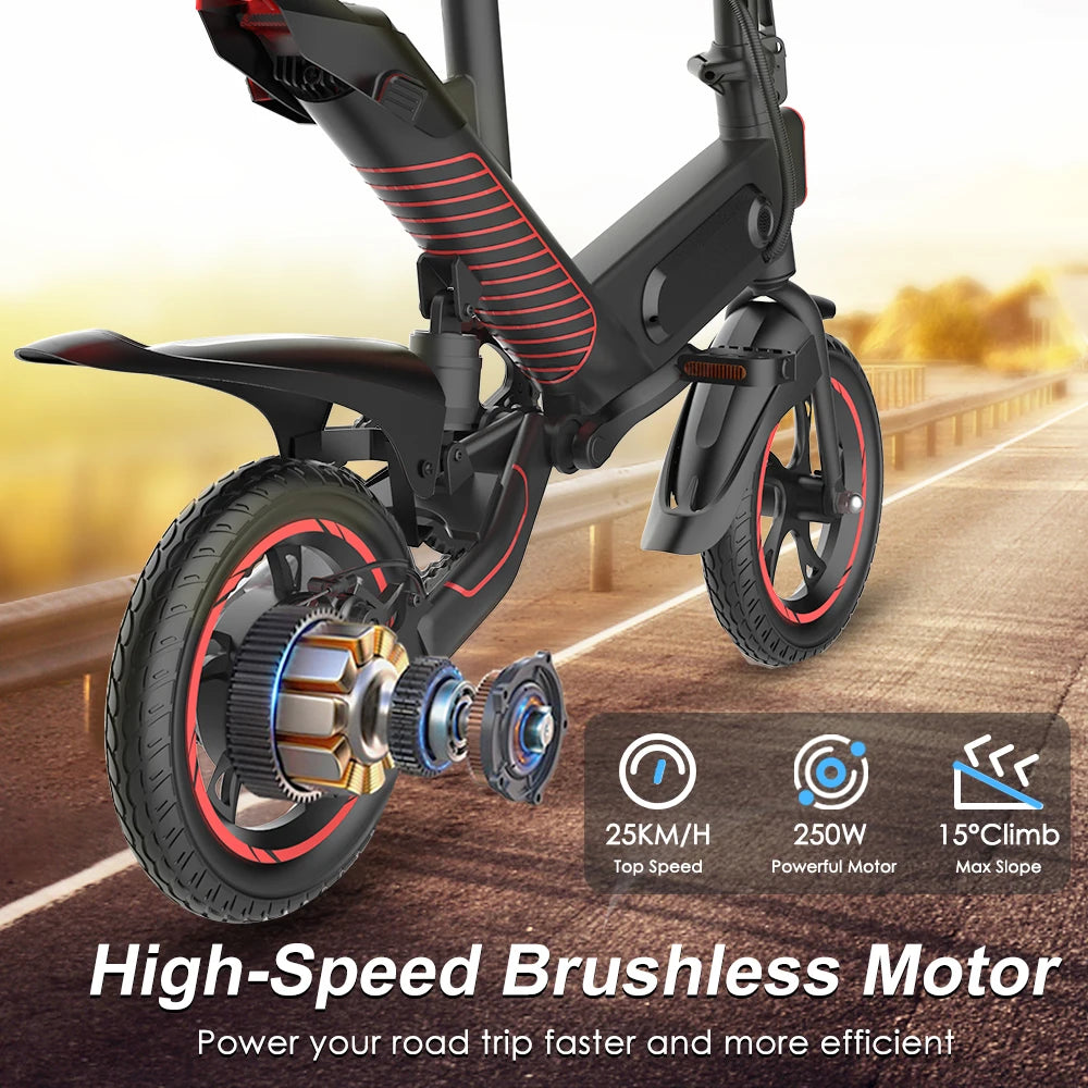 Vélo électrique 350W 36V 10.4Ah 25KM/H 45KM d'autonomie Pneu 12 pouces Vélo électrique pliable
