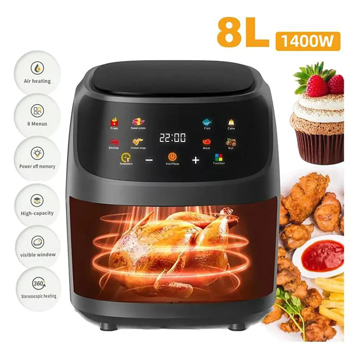 Air Fryer  écran Led 1400W Multifonction