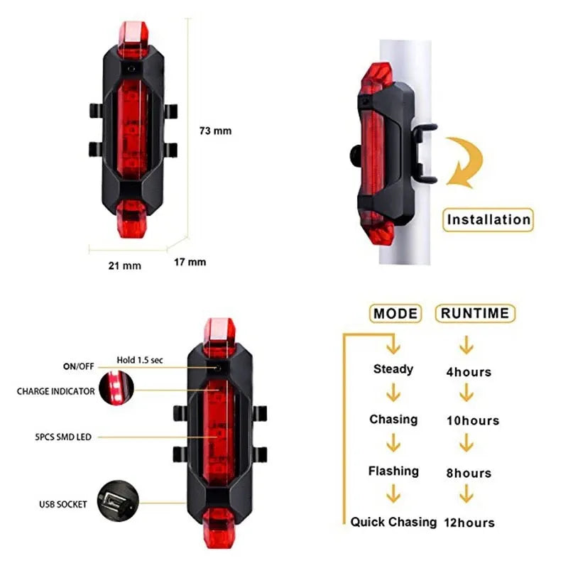 Lampe vélo Led rechargeable usb/ universel